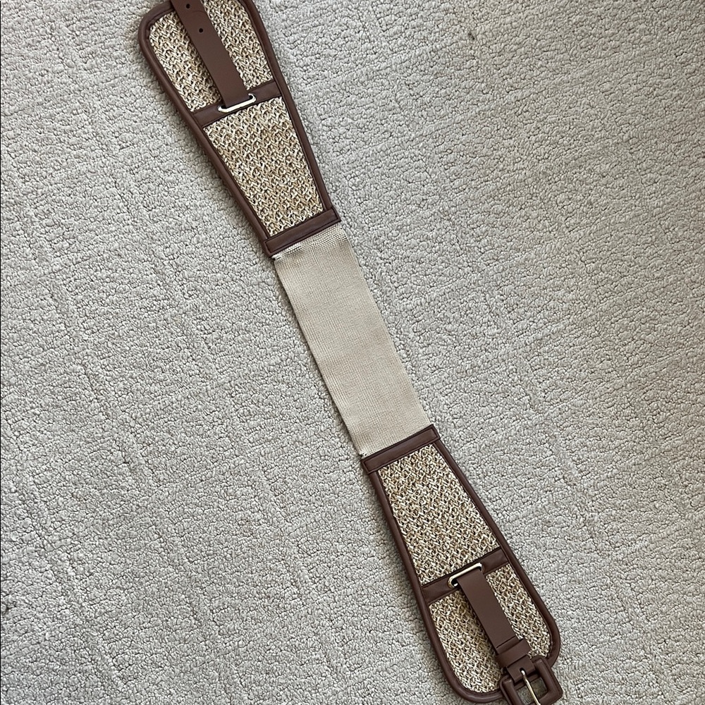 WHBM Brown Raffia Woven Belt with Leather Accents - Picture 3 of 8
